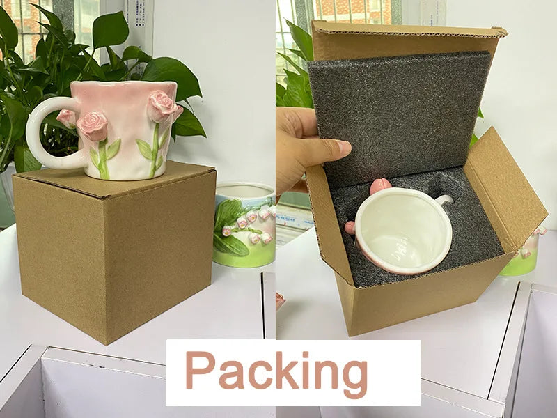 Keramik Kaffee Tasse - Rosa Tulpen-Design - 350ml