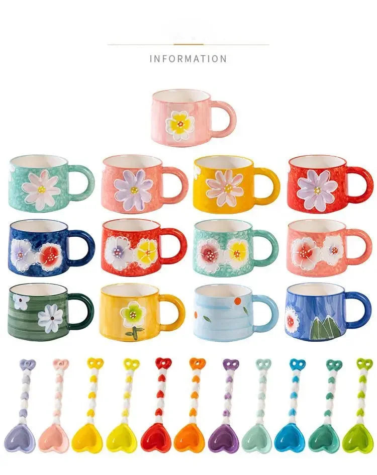 Keramik-Kaffeetasse – Gemaltes Blumendesign – 300ml
