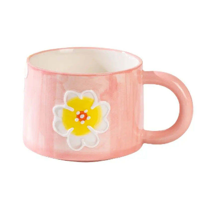 Keramik-Kaffeetasse – Gemaltes Blumendesign – 300ml
