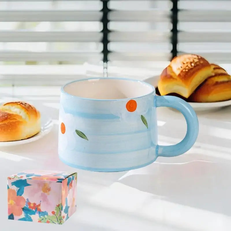 Keramik-Kaffeetasse – Gemaltes Blumendesign – 300ml