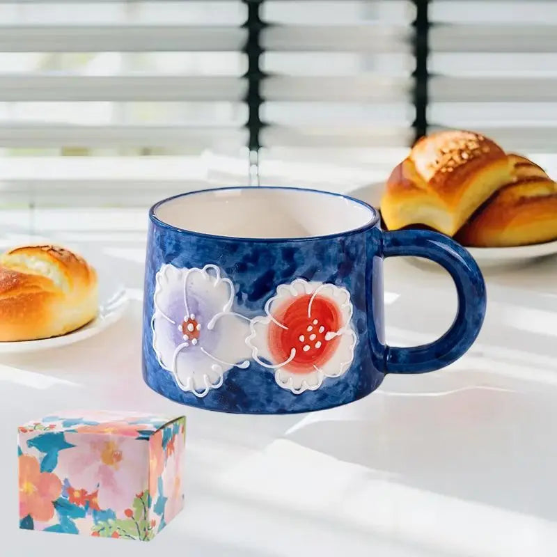 Keramik-Kaffeetasse – Gemaltes Blumendesign – 300ml