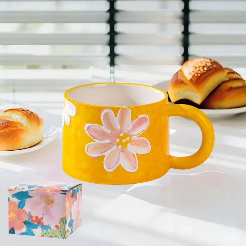 Keramik-Kaffeetasse – Gemaltes Blumendesign – 300ml