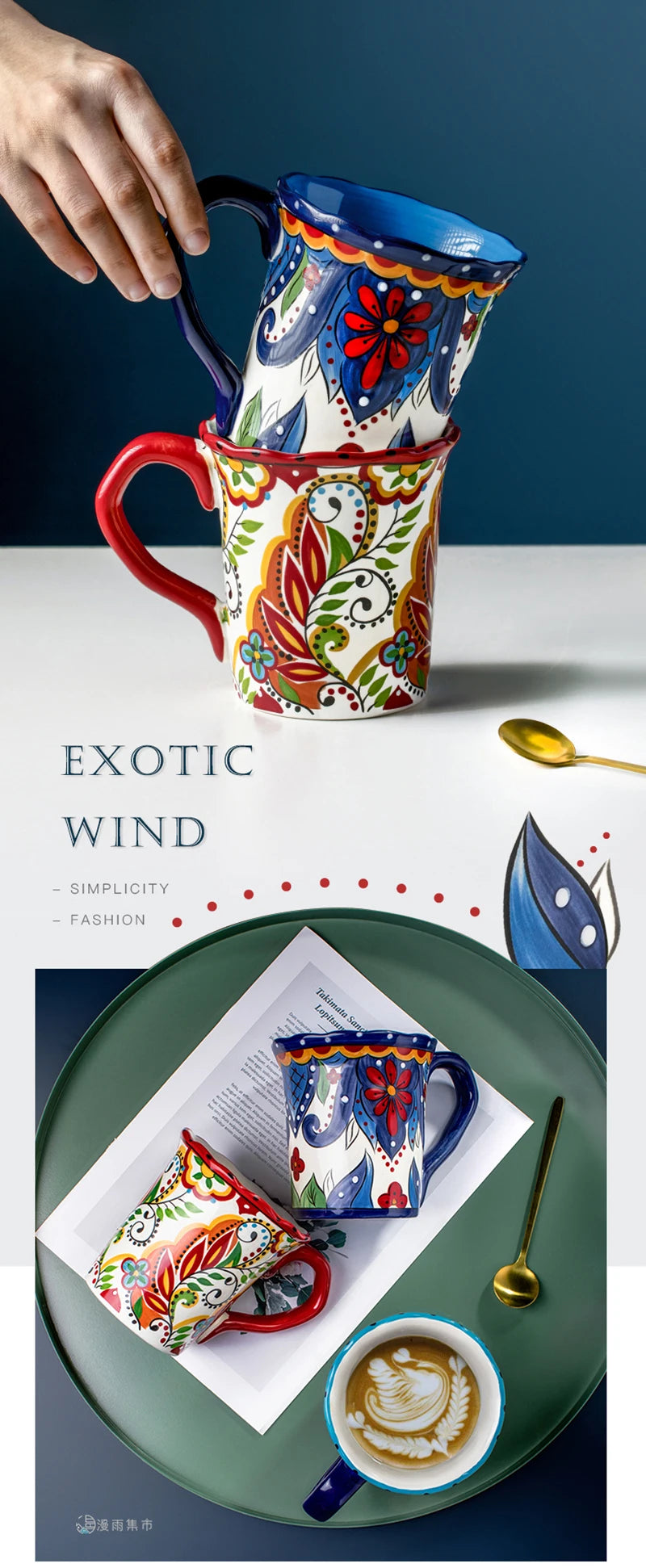 Keramik Kaffeetasse – Handbemalt, Chinesischer Stil