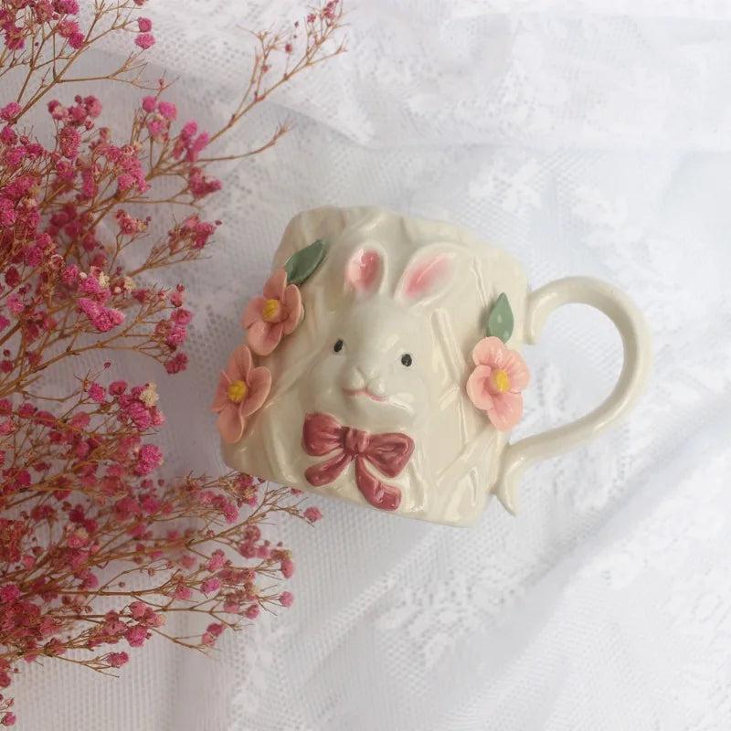 Keramik Kaffeetasse – Handgezeichneter Hase 8x8.8cm
