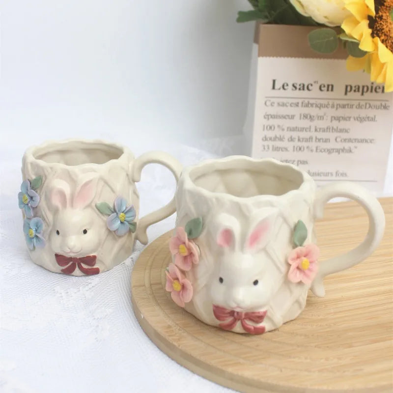 Keramik Kaffeetasse – Handgezeichneter Hase 8x8.8cm