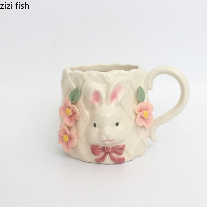 Keramik Kaffeetasse – Handgezeichneter Hase 8x8.8cm