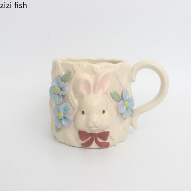 Keramik Kaffeetasse – Handgezeichneter Hase 8x8.8cm