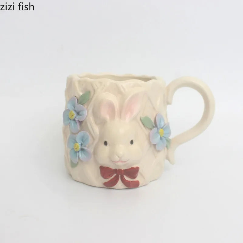 Keramik Kaffeetasse – Handgezeichneter Hase 8x8.8cm