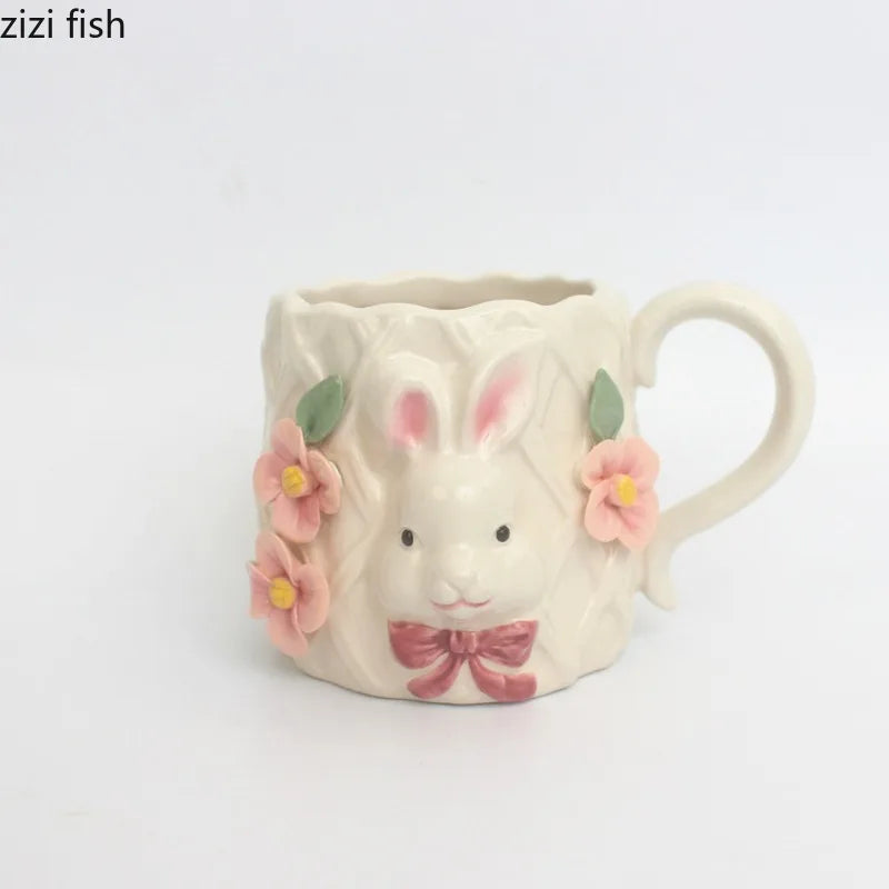 Keramik Kaffeetasse – Handgezeichneter Hase 8x8.8cm