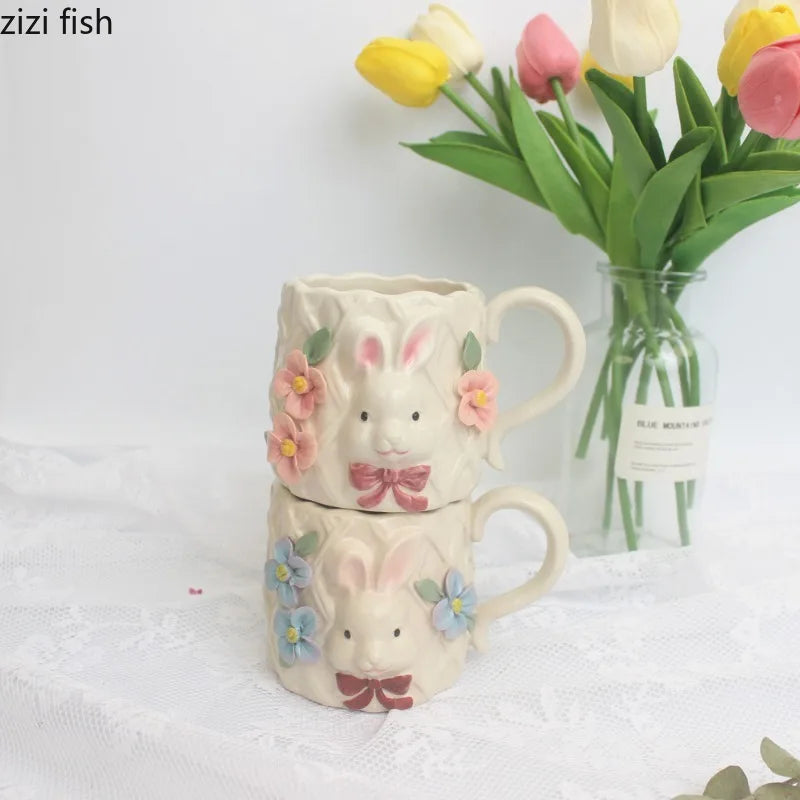 Keramik Kaffeetasse – Handgezeichneter Hase 8x8.8cm