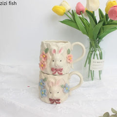 Keramik Kaffeetasse – Handgezeichneter Hase 8x8.8cm