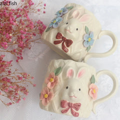 Keramik Kaffeetasse – Handgezeichneter Hase 8x8.8cm