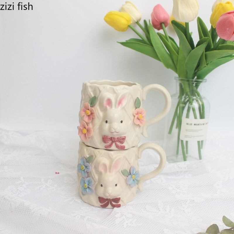 Keramik Kaffeetasse – Handgezeichneter Hase 8x8.8cm
