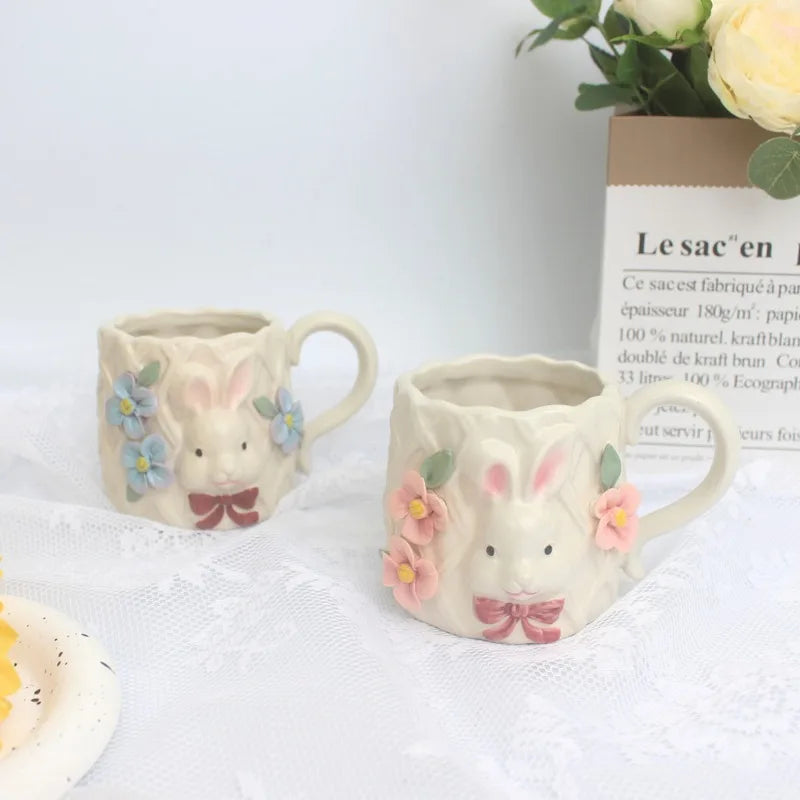 Keramik Kaffeetasse – Handgezeichneter Hase 8x8.8cm