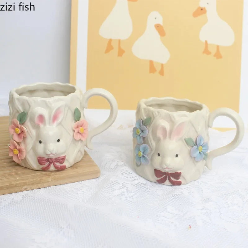 Keramik Kaffeetasse – Handgezeichneter Hase 8x8.8cm