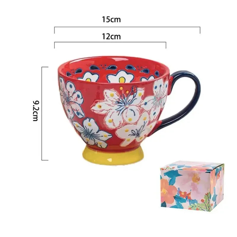 Keramik Kaffeetasse – Vintage Blumenmuster – 500ml