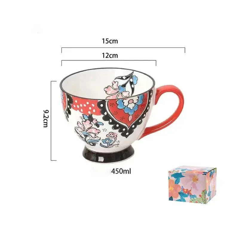 Keramik Kaffeetasse – Vintage Blumenmuster – 500ml