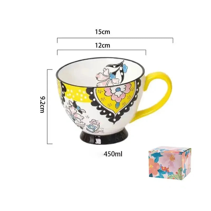Keramik Kaffeetasse – Vintage Blumenmuster – 500ml