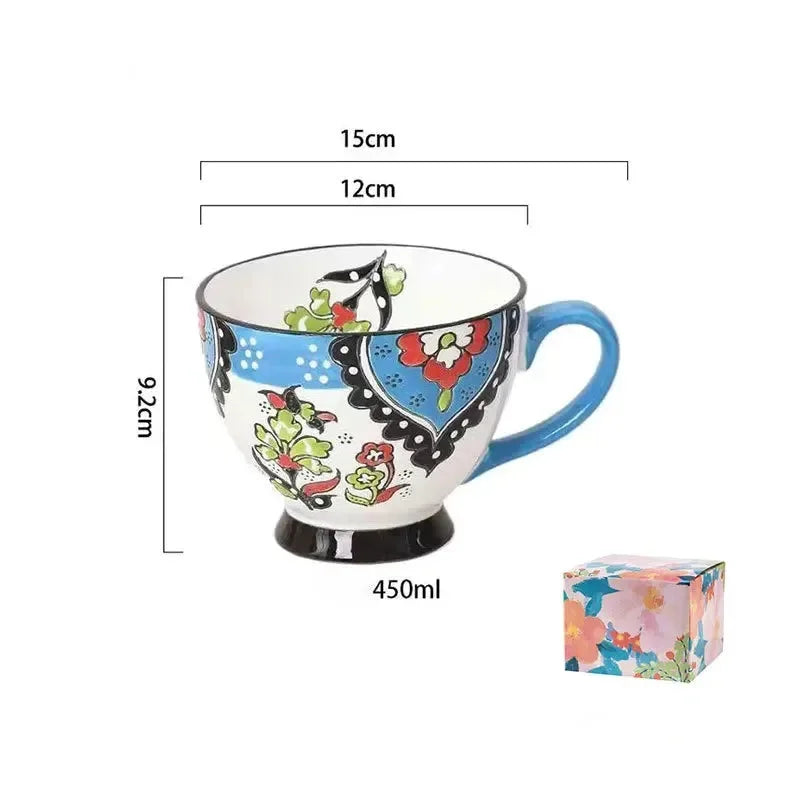 Keramik Kaffeetasse – Vintage Blumenmuster – 500ml
