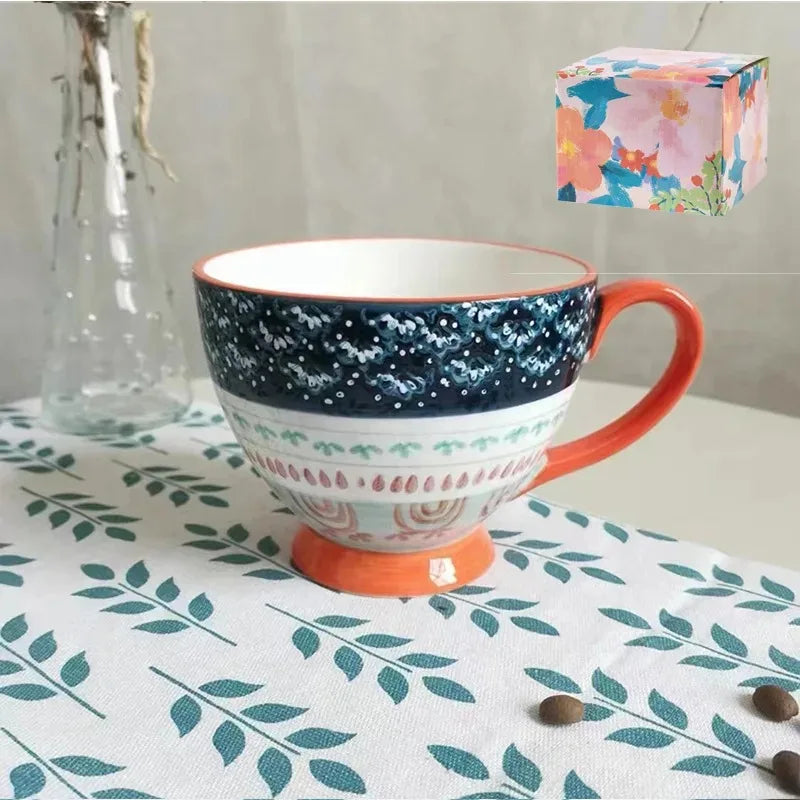 Keramik Kaffeetasse – Vintage Blumenmuster – 500ml