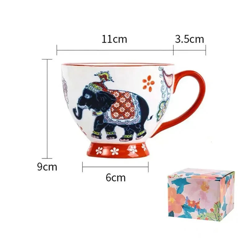 Keramik Kaffeetasse – Vintage Blumenmuster – 500ml