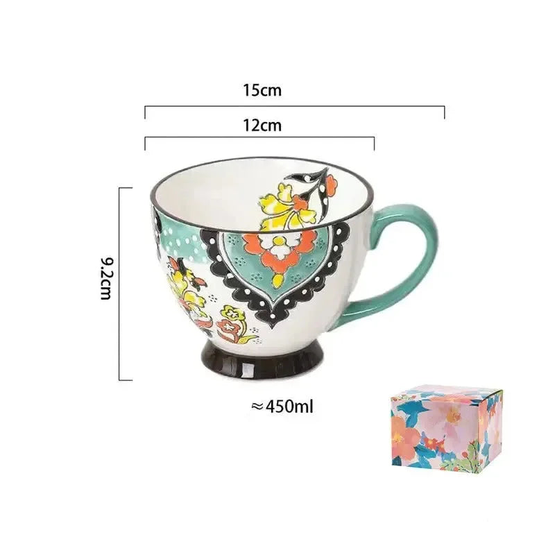 Keramik Kaffeetasse – Vintage Blumenmuster – 500ml