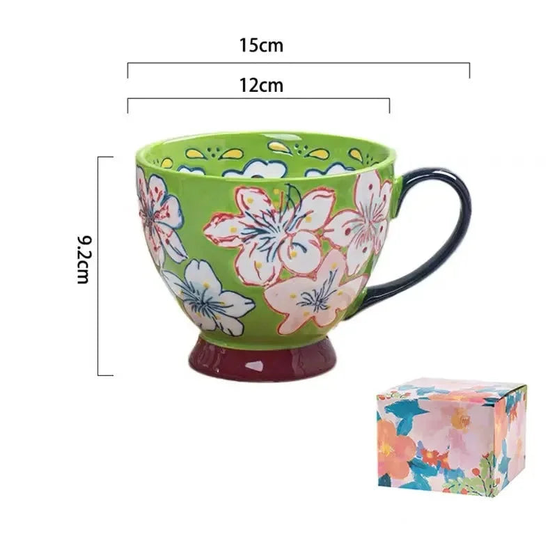Keramik Kaffeetasse – Vintage Blumenmuster – 500ml