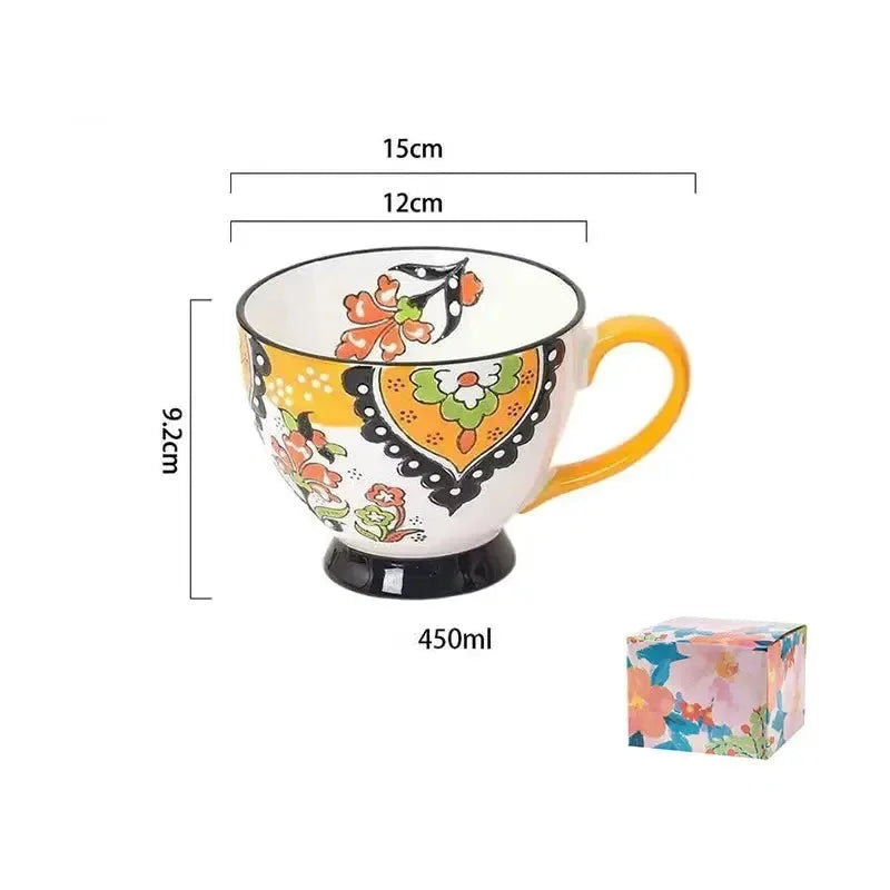 Keramik Kaffeetasse – Vintage Blumenmuster – 500ml