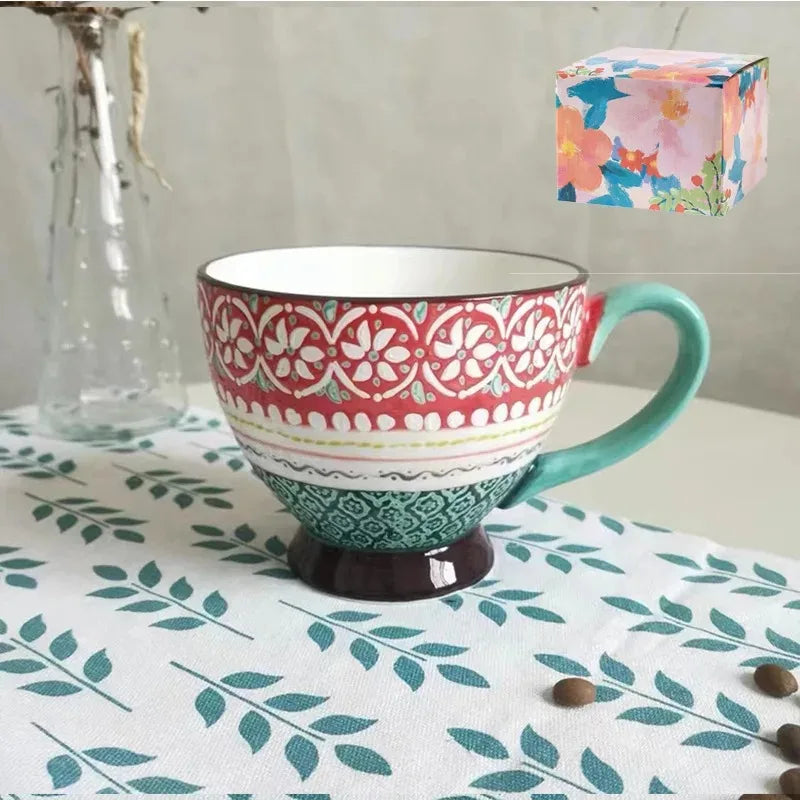 Keramik Kaffeetasse – Vintage Blumenmuster – 500ml