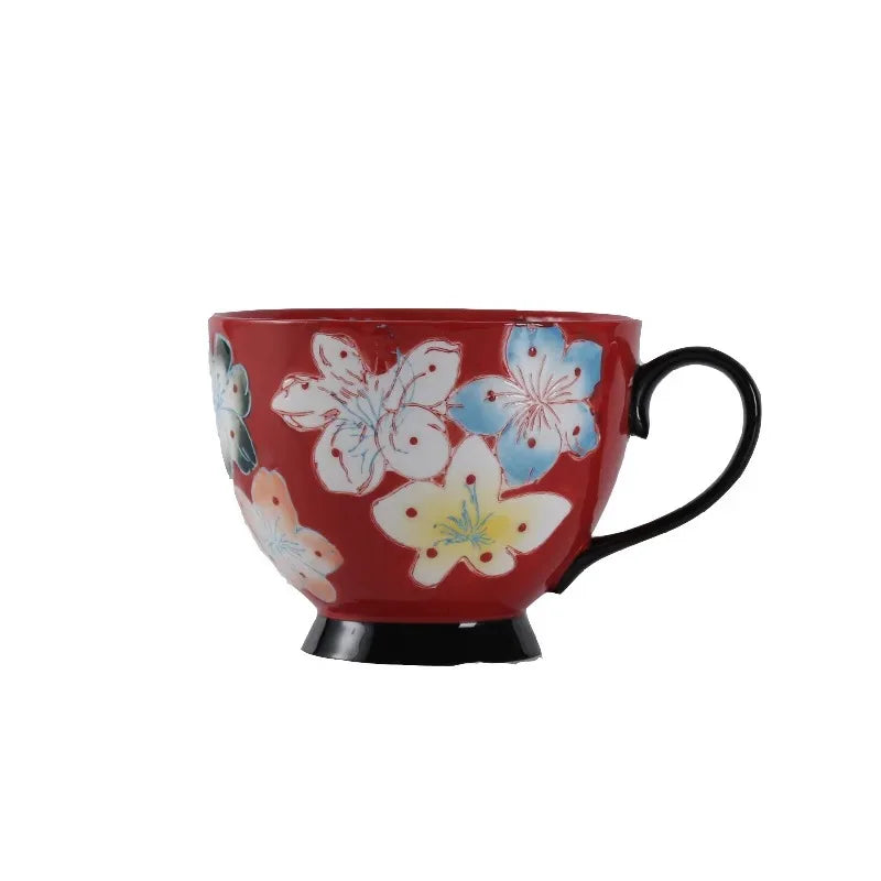 Keramik Kaffeetasse – Vintage Blumenmuster – 500ml