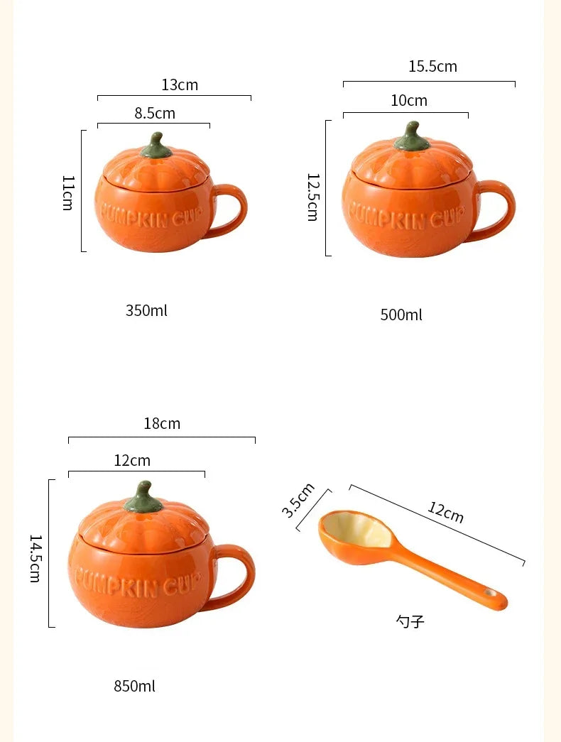 Keramik Kürbistasse – Cartoon Design mit Deckel, 350ml Set