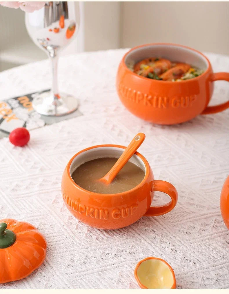Keramik Kürbistasse – Cartoon Design mit Deckel, 350ml Set