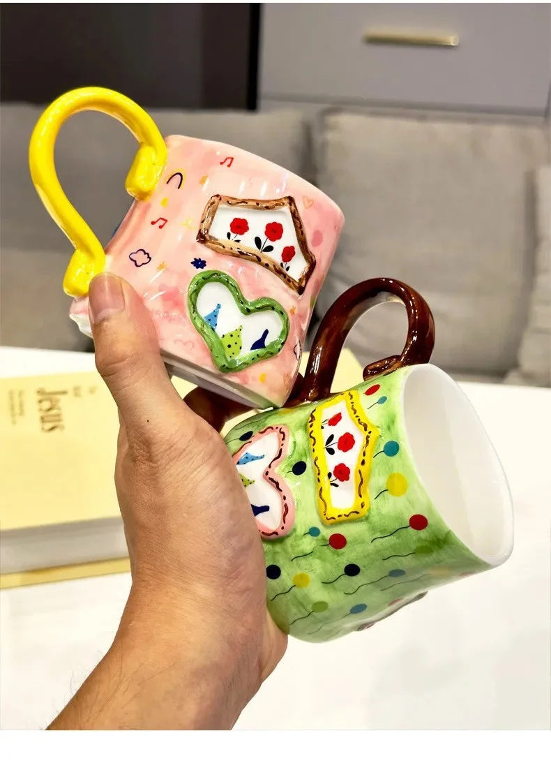 Keramik-Milchbecher – Handbemaltes Töpferei, Hitzebeständig