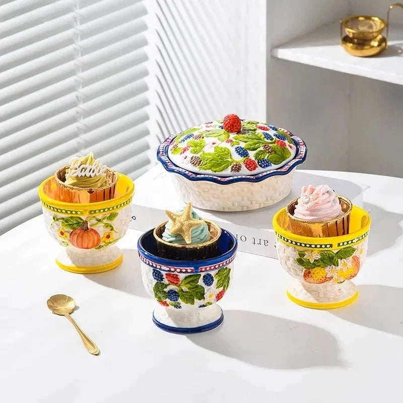 Keramik Obstschale – Hohes Fussdesign – Vielseitiges Geschirr