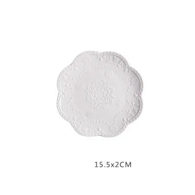 Keramik Seitenplatte in Weiss mit geprägtem Design 15 cm