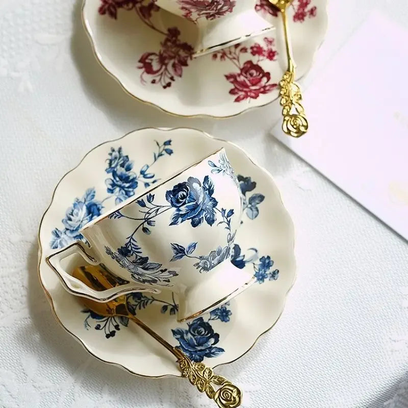 Keramik Teetassen-Set – Vintage Florales Porzellan
