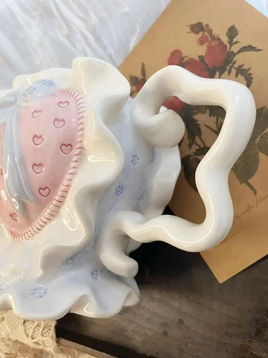 Keramik Vintage Teekanne – Rosa Liebe für die Küche