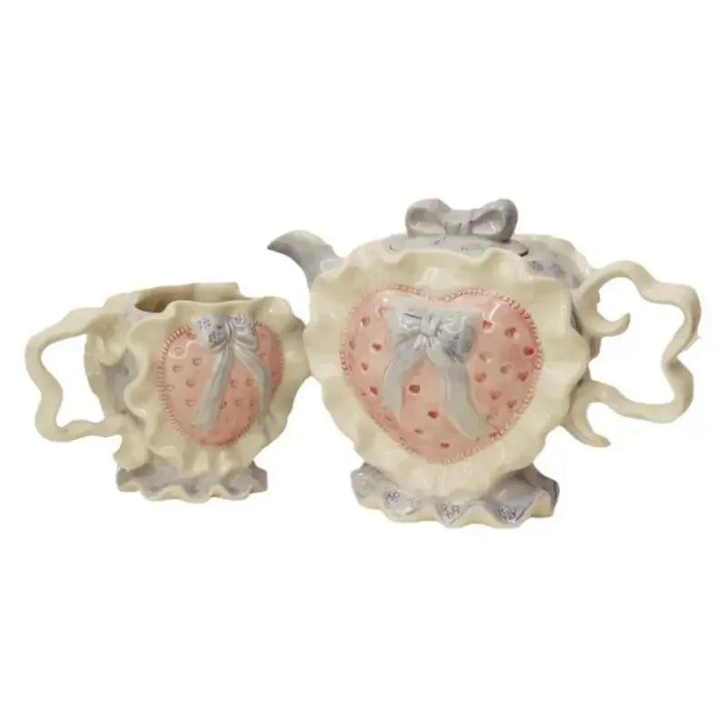 Keramik Vintage Teekanne – Rosa Liebe für die Küche