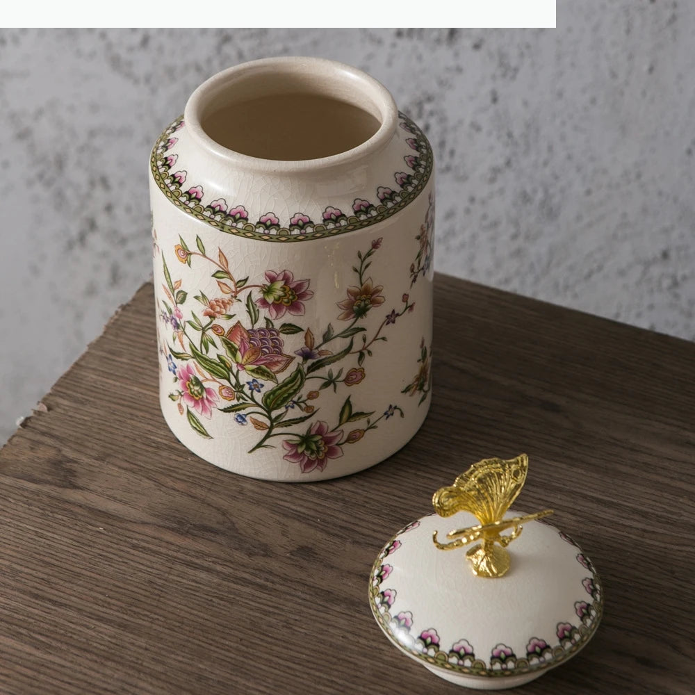 Keramik Vorratsglas – Blumen- & Vogel-Design – Dekorativer Runddeckel