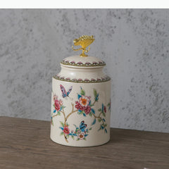 Keramik Vorratsglas – Blumen- & Vogel-Design – Dekorativer Runddeckel