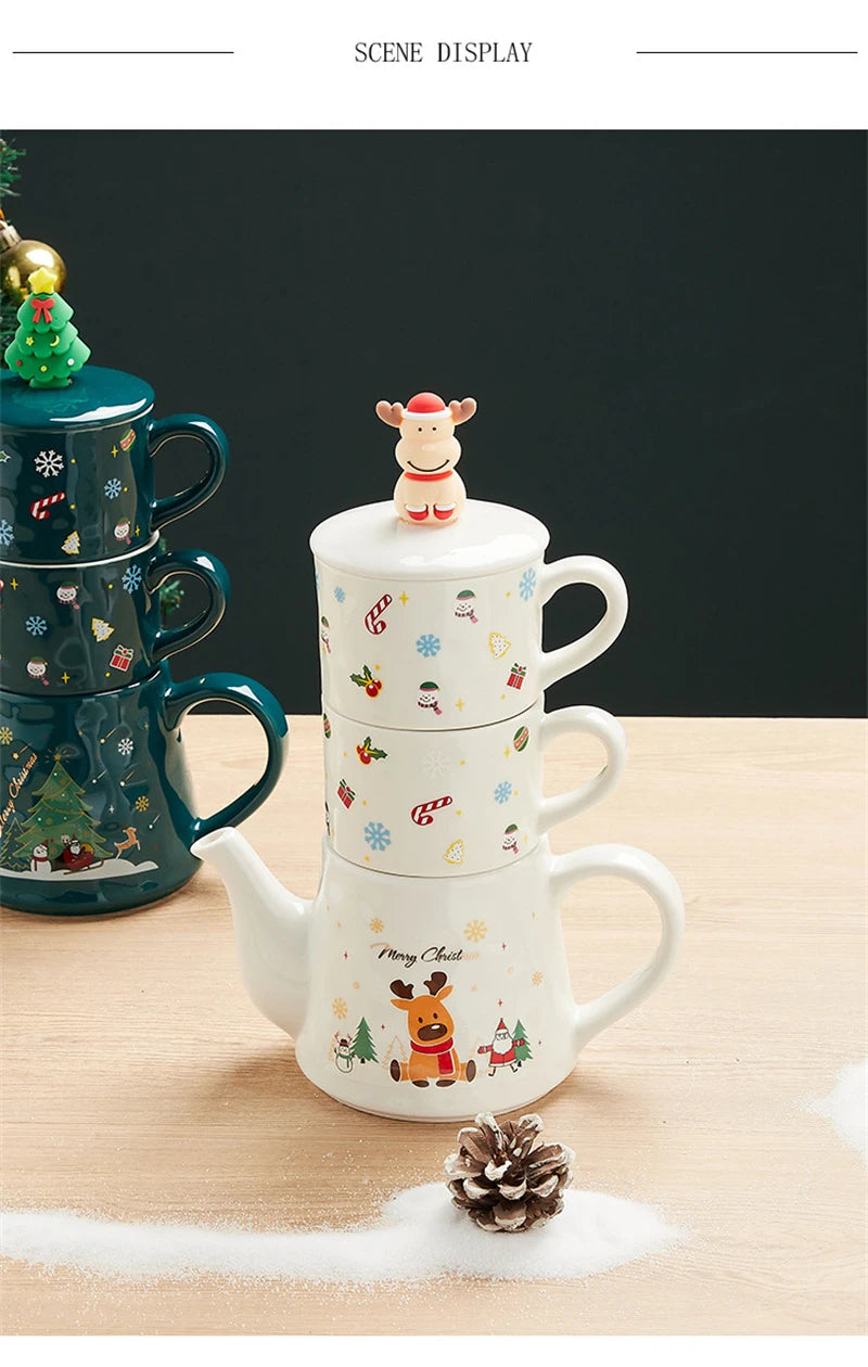 Keramik Weihnachts-Teeservice – Edles Design – 2 Tassen Set