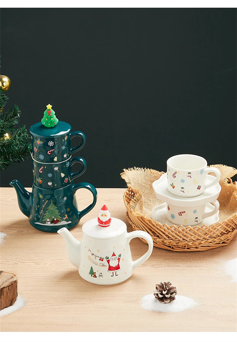 Keramik Weihnachts-Teeservice – Edles Design – 2 Tassen Set