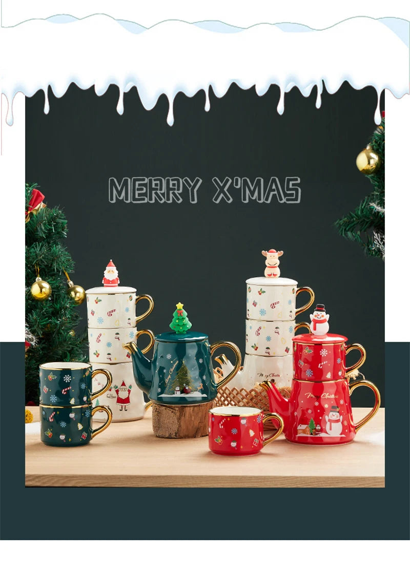 Keramik Weihnachts-Teeservice – Edles Design – 2 Tassen Set