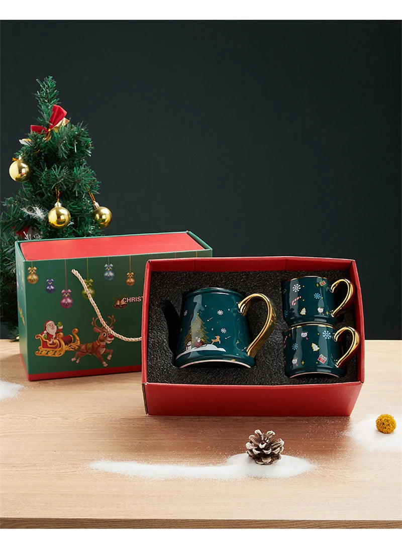 Keramik Weihnachts-Teeservice – Edles Design – 2 Tassen Set