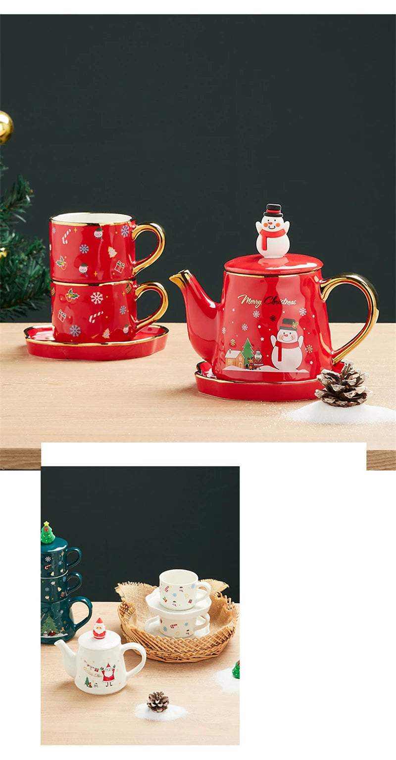 Keramik Weihnachts-Teeservice – Edles Design – 2 Tassen Set