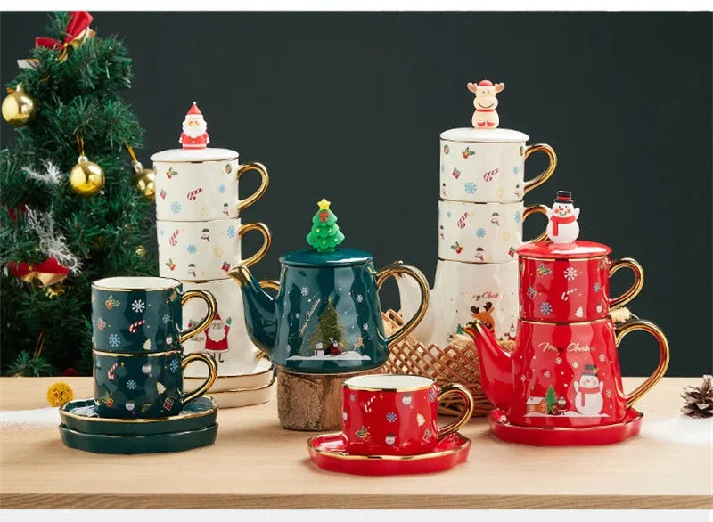 Keramik Weihnachts-Teeservice – Edles Design – 2 Tassen Set