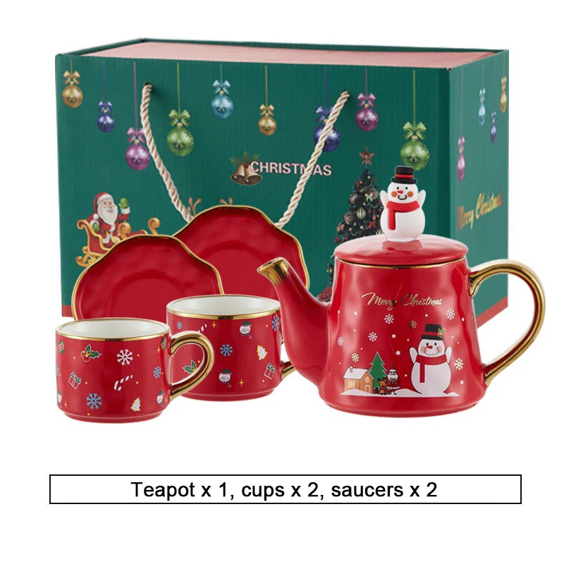 Keramik Weihnachts-Teeservice – Edles Design – 2 Tassen Set