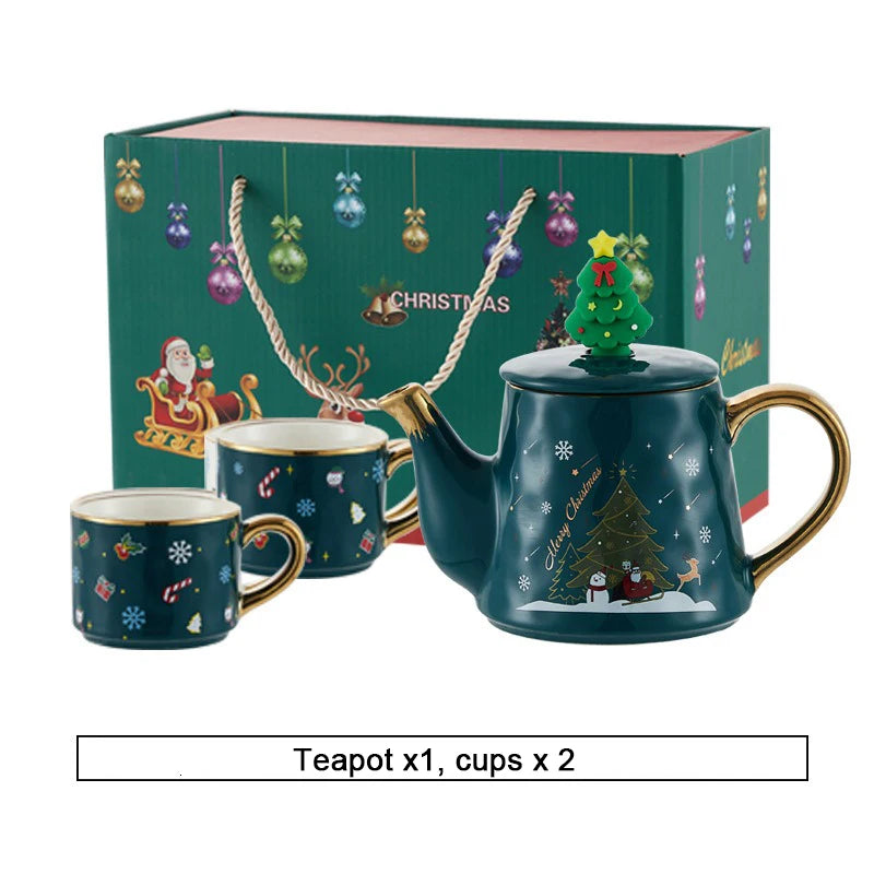 Keramik Weihnachts-Teeservice – Edles Design – 2 Tassen Set