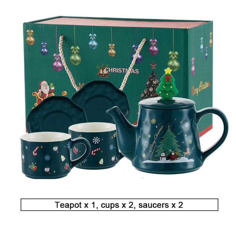 Keramik Weihnachts-Teeservice – Edles Design – 2 Tassen Set