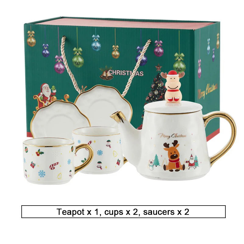 Keramik Weihnachts-Teeservice – Edles Design – 2 Tassen Set